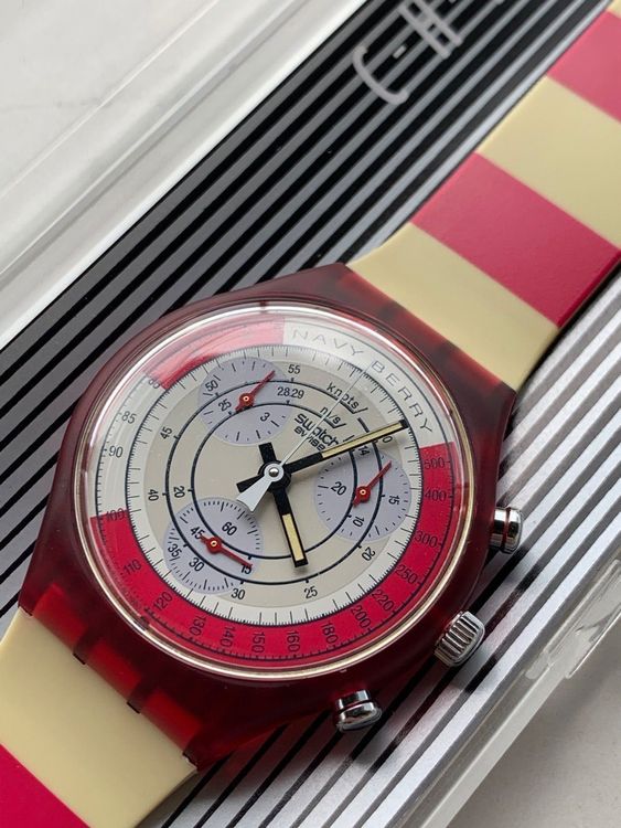 SWATCH CHRONO NAVY BERRY SCR100 1991 NEU | Acheter sur Ricardo