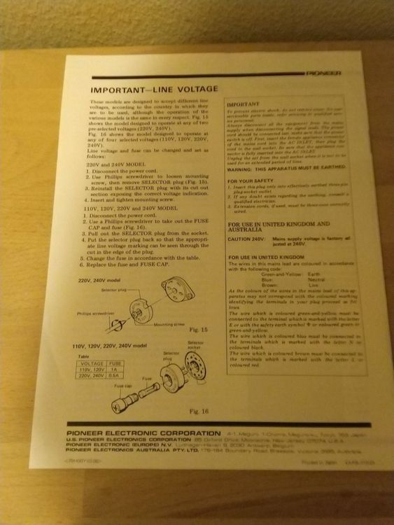 Bedienungsanleitung-Operating Instructions für Pioneer TX-9800 