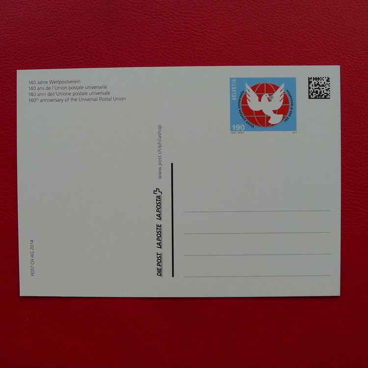 2014, 140 Jahre Weltpostverein Postkarte 1