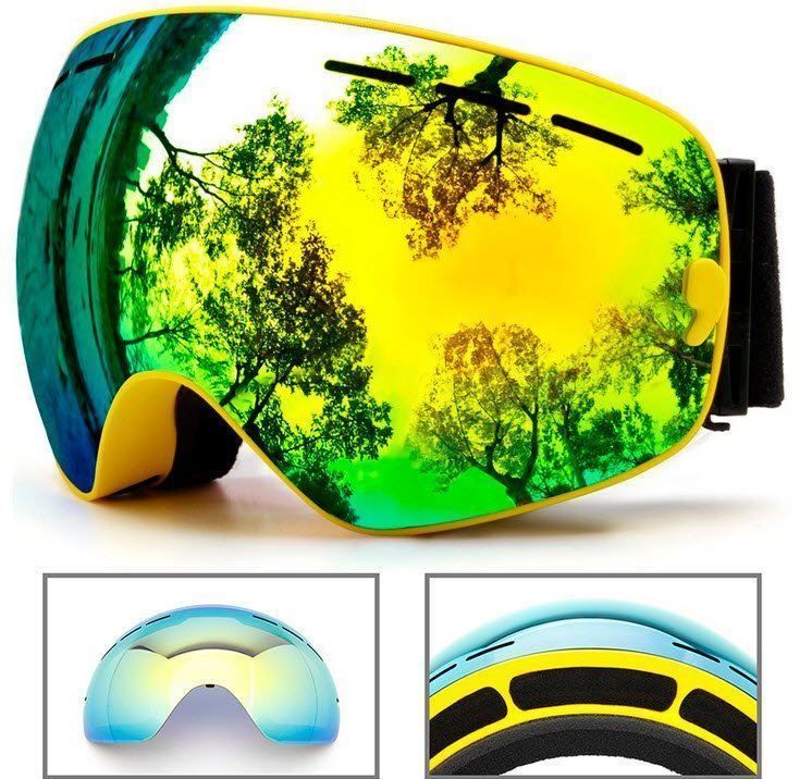 STOMP Ski-/Snowboardbrille – 100% UV400, Austauschbare Gläser, Weiß/gold
