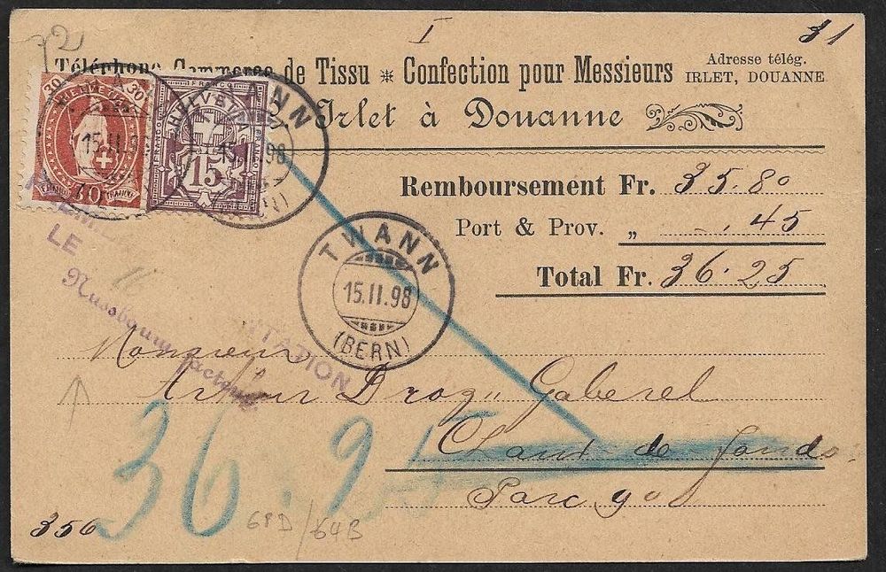 1896 NN-Karte TWANN MISCHFRANKATUR Top | Kaufen auf Ricardo