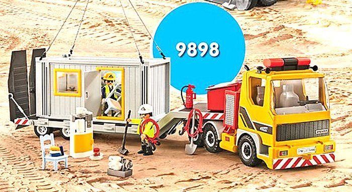 9898 LKW Tieflader Baucontainer Figuren Bau  in Folie ohne Hartbox Playmobil 