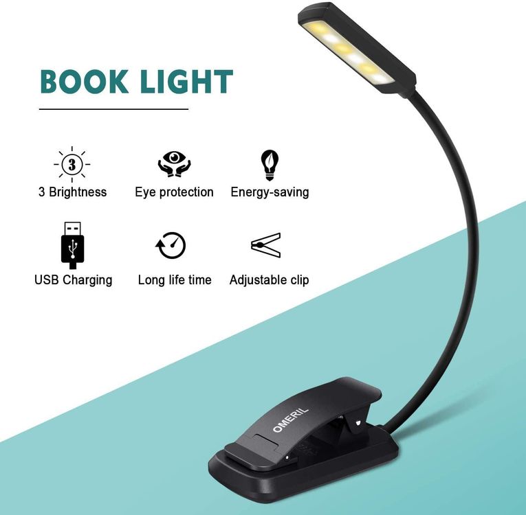 USB Wiederaufladbar, Leselampe Buch OMERIL Buchlampe mit 6 LEDs 3 Helligkeit