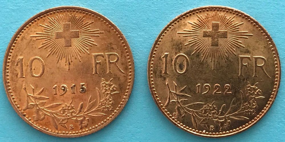 Zwei 10 Franken Goldvreneli 1915 1922 Kaufen Auf Ricardo
