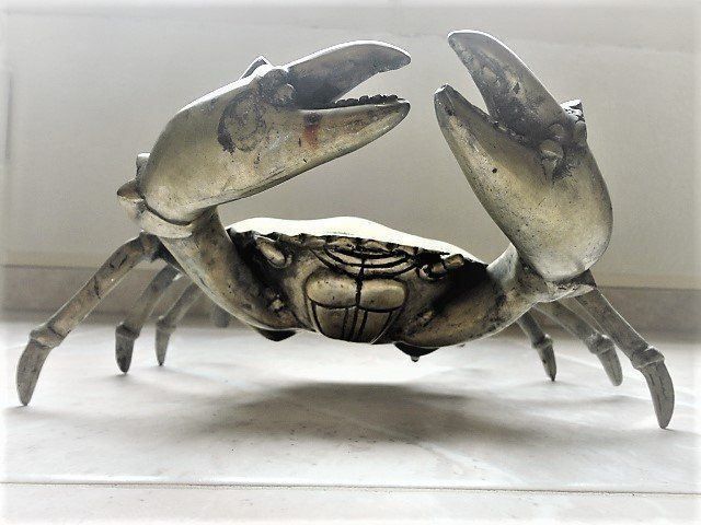 Skulptur Figur Bronze teilpoliert schön verziert Krebs Krabbe 