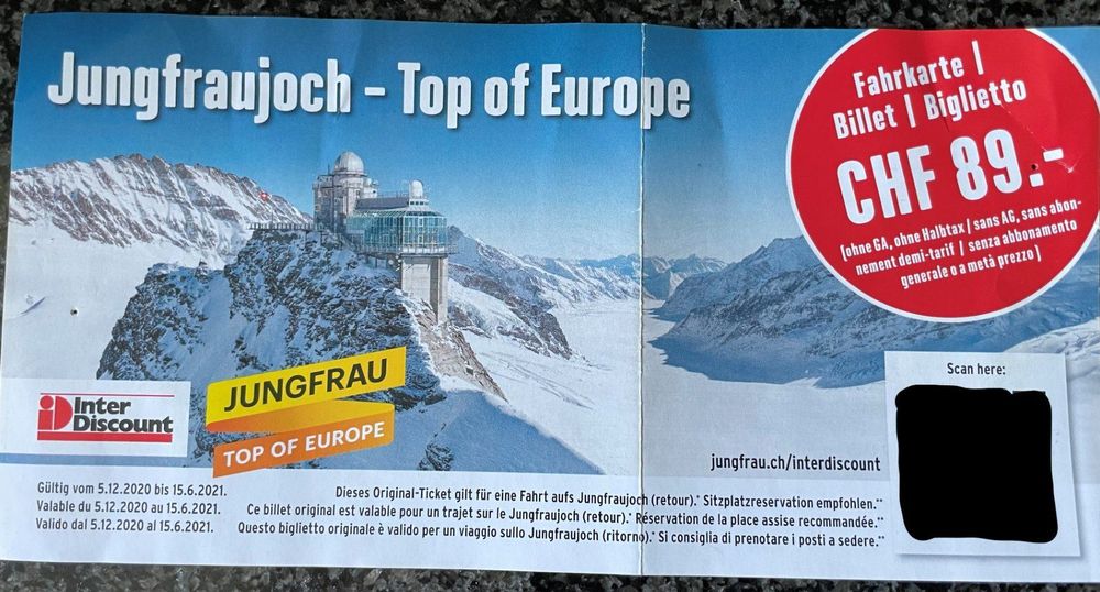 Bahnticket Jungfraujoch (ohne 1/2Tax/GA) | Kaufen Auf Ricardo