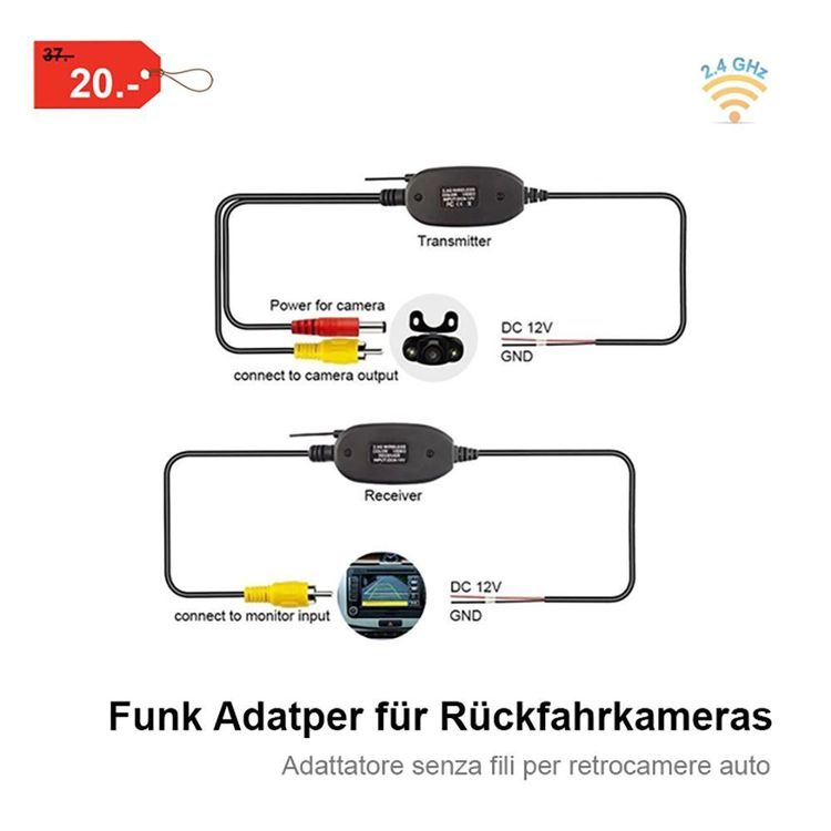 2.4G Wireless Rückfahrkamera Auto Funk Kabellos Transmitter Sender Empfänger DE