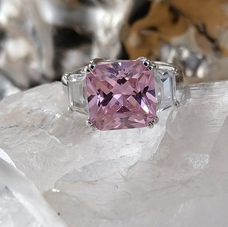 Ringe Silberringe Ring aus Silber 925 Silberring Ring mit Zirkonia Fingerring Pink Ring rosa Schmuck rosa Stein Gr\u00f6\u00dfe 17,5 