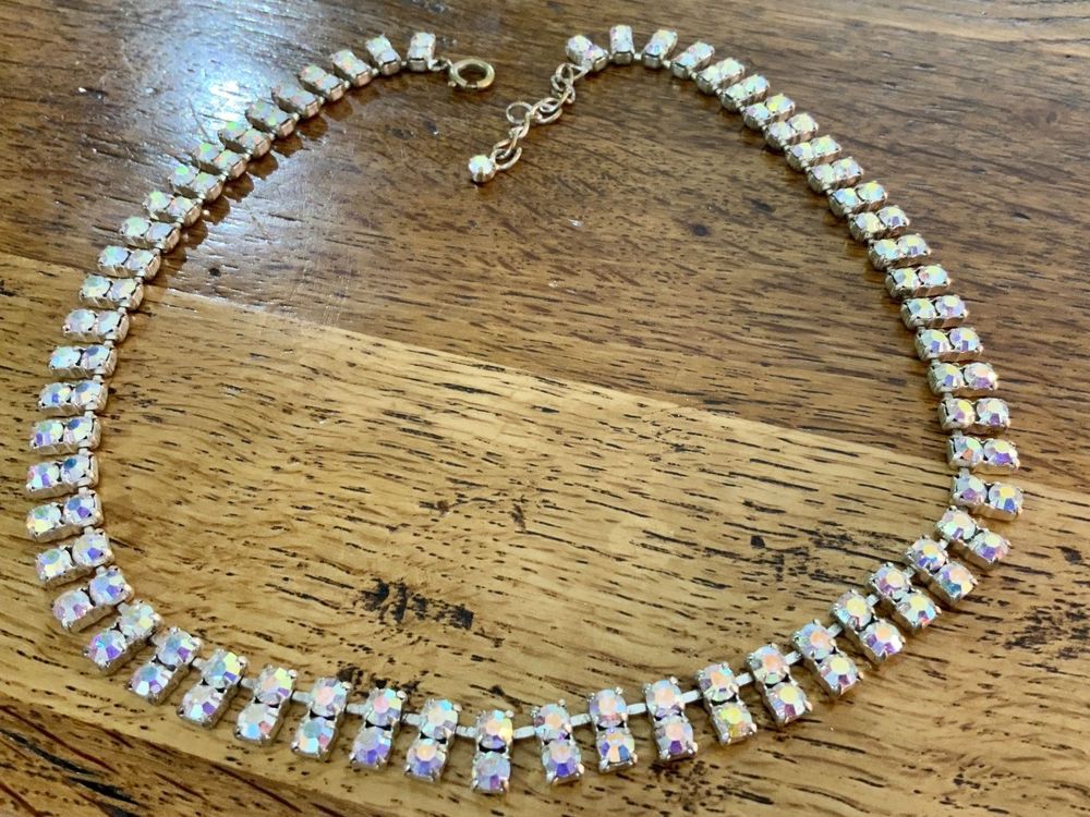 Collier Ras-de-cou Art Déco Strass - Bijou Ancien Vintage - Occasion