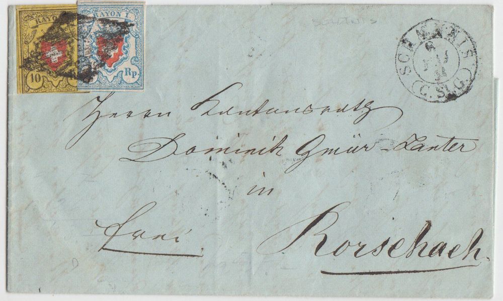 Brief 1854 Mischfrankatur RAYON I+II 1