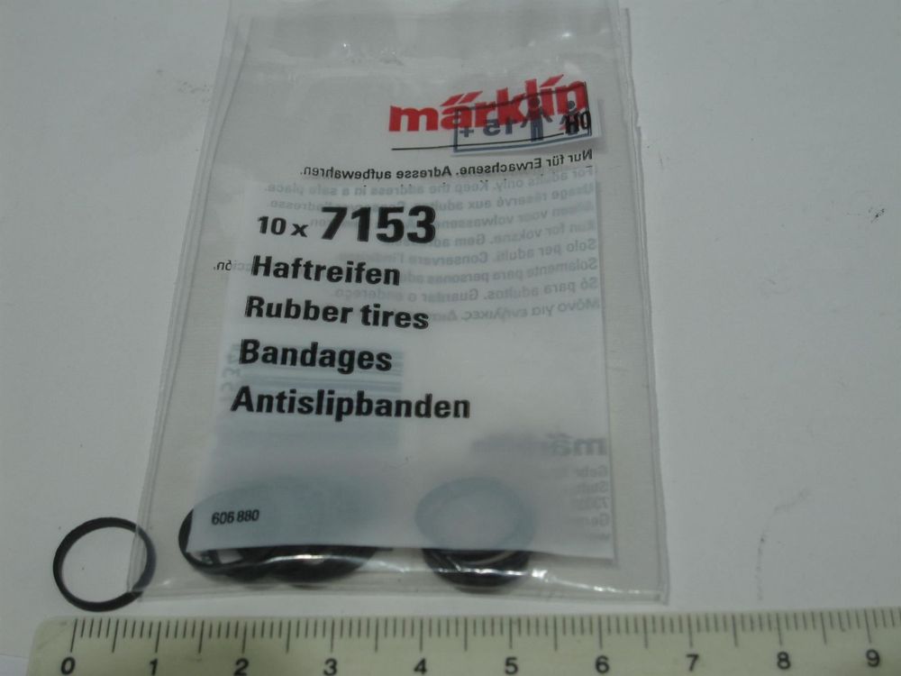 Marklin 7153 - 10pc Set Of Black Rubber Grip Ring Wheels For Model Trains, Diameters 10-14