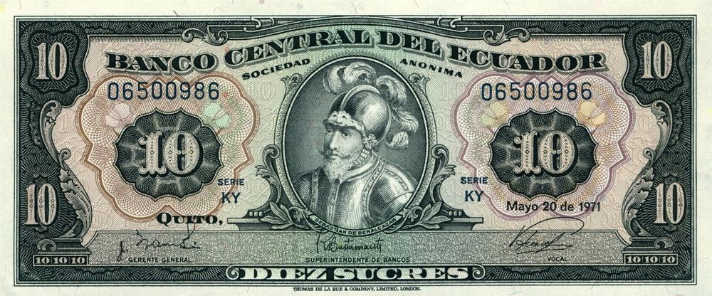 Banco Central Del Ecuador 10 Sucres Unc Acheter Sur Ricardo