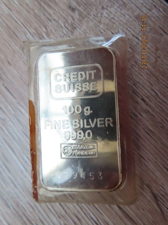 Silberbarren 100 Gr. Credit Suisse 1
