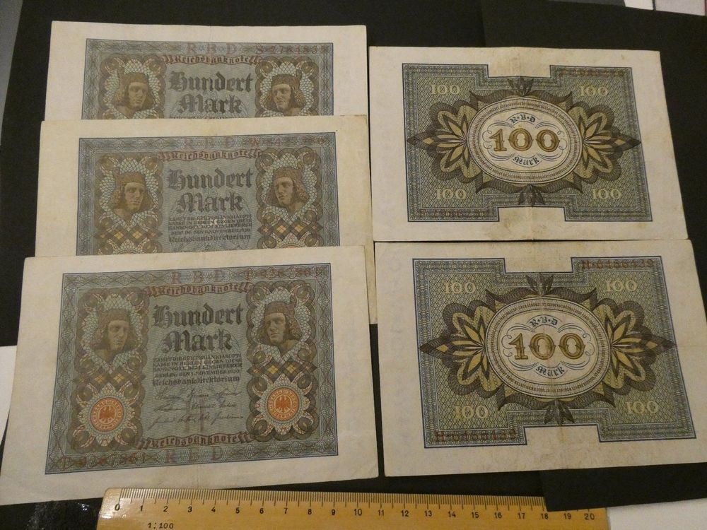 Dt. Reich 1920, 100 Mark Lot 5 Stück 1