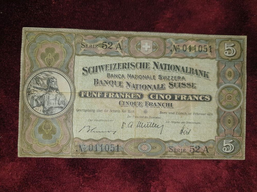 Note Fr. 5.- 2. Banknotenserie (1911) | Kaufen auf Ricardo