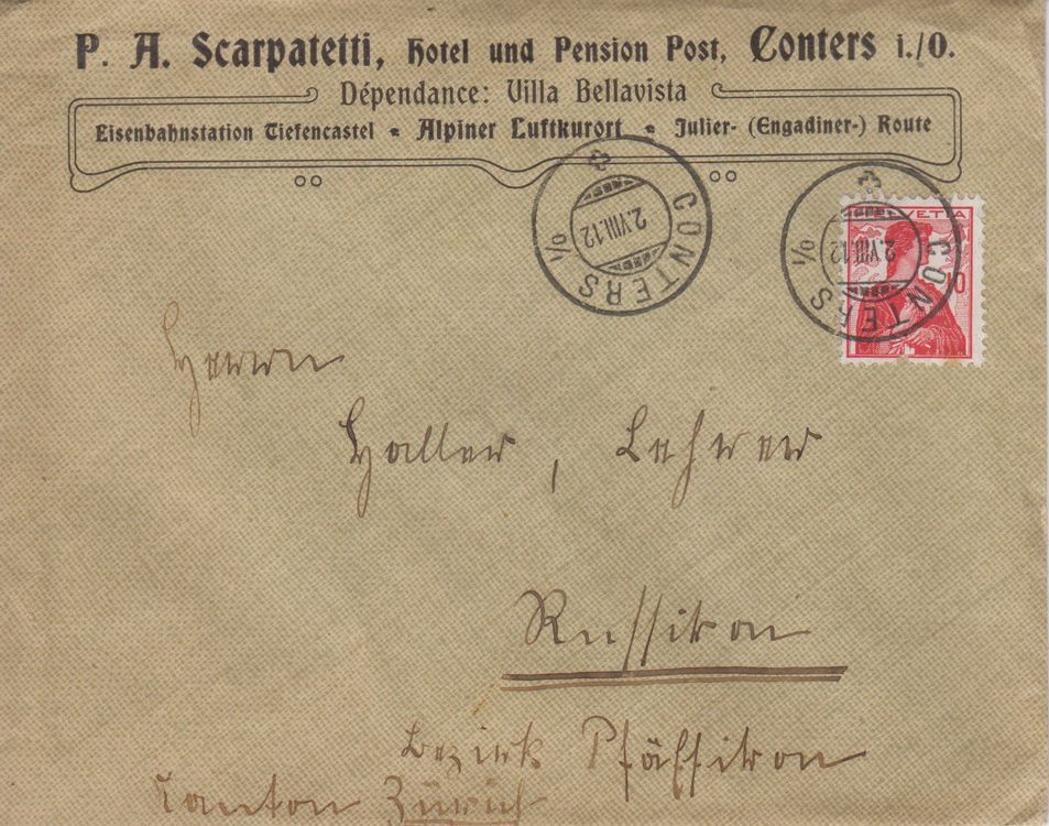 Brief 1912 von CONTERS iO. nach Russikon 1