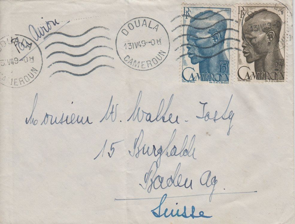 Brief 1949 von KAMERUN nach Baden AG 1