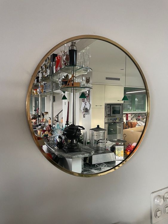 Miroir mural octogonal vintage avec cadre en laiton (D'occasion) à