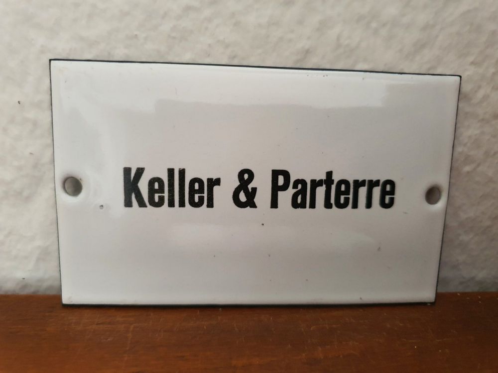 Altes Emailschild Keller & Parterre 70er Emaille Schild 1