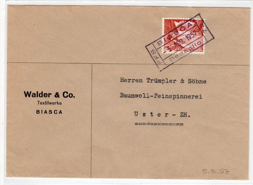 Brief FFS Biasca 1957 1