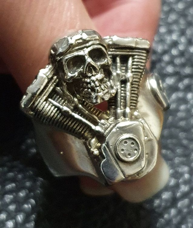 Neu: Ring Motor Skull / Gr. 69 / 925 Silber 1