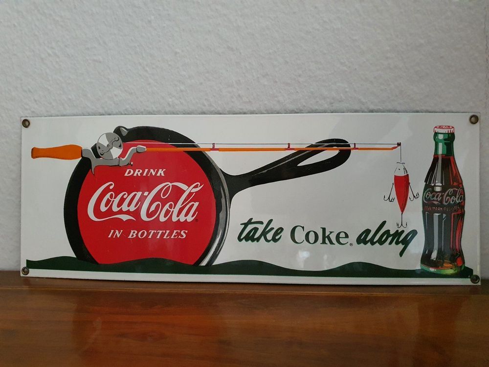 Emailschild Coca Cola USA Emaille Schild Reklame Vintage 1