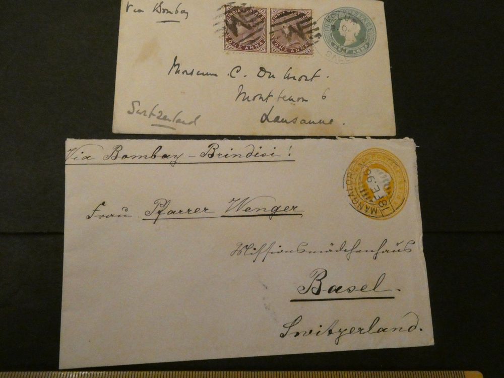 Britisch Indien, 2 Briefe nach Schweiz 1