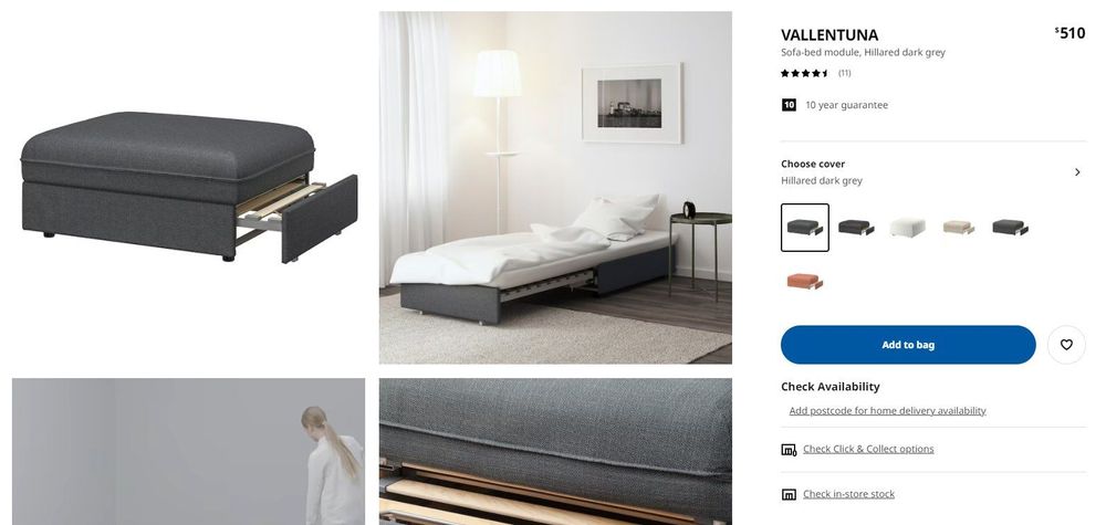 vallentuna sofa bed dimensions