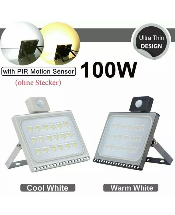 LED Fluter mit Bewegungsmelder Ultra-Dünn 10-100W Außen Strahler Scheinwerfer