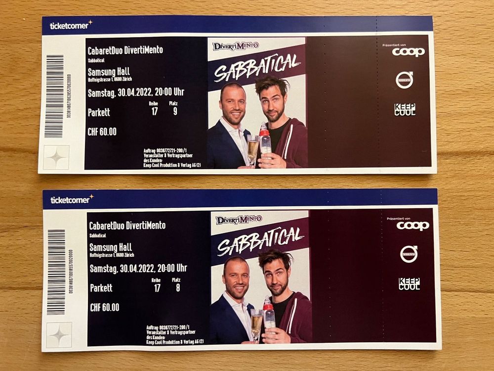 Divertimento Ticket “SABBATICAL“ am 30.04.22 (2 Stk.) Comprare su Ricardo
