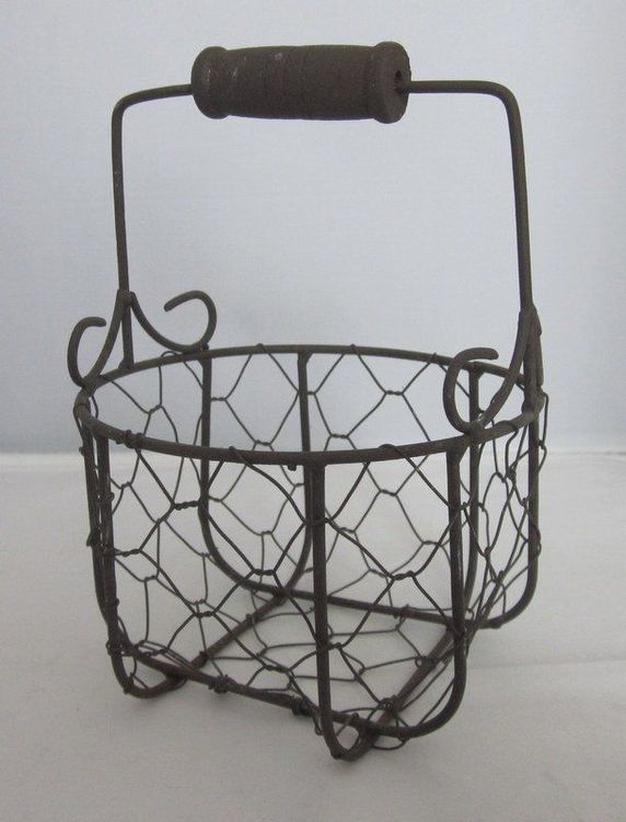 Metallischer Aufbewahrungskorb Rund - Vintage Drahtkorb Mit Griff