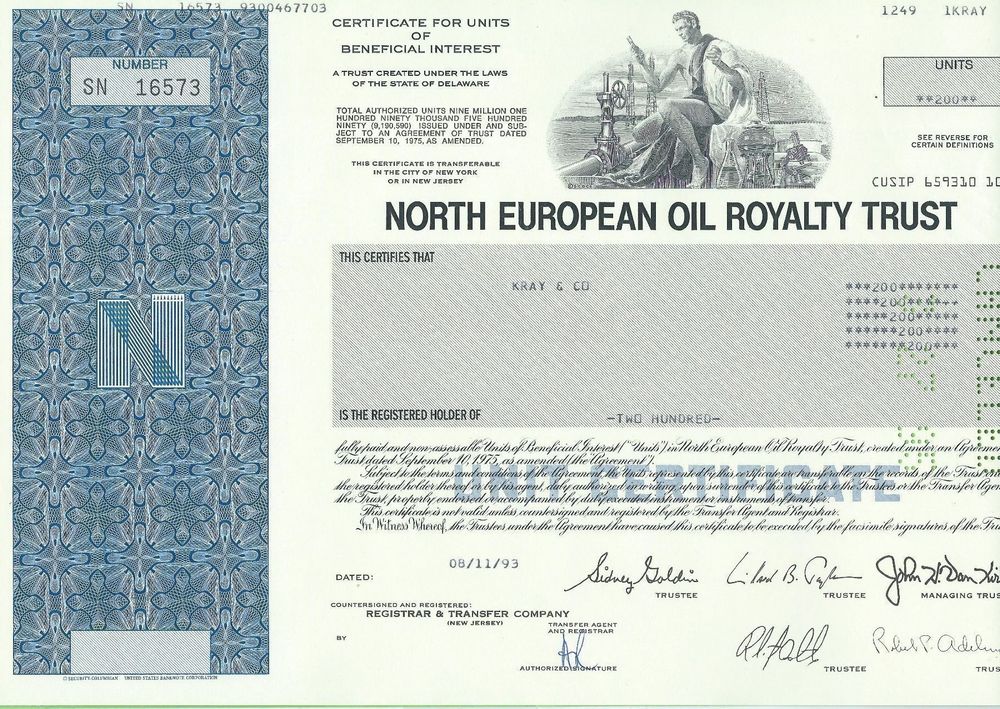 North European Oil Royalty Trust 1993 Kaufen Auf Ricardo   North European Oil Royalty Trust 1993 