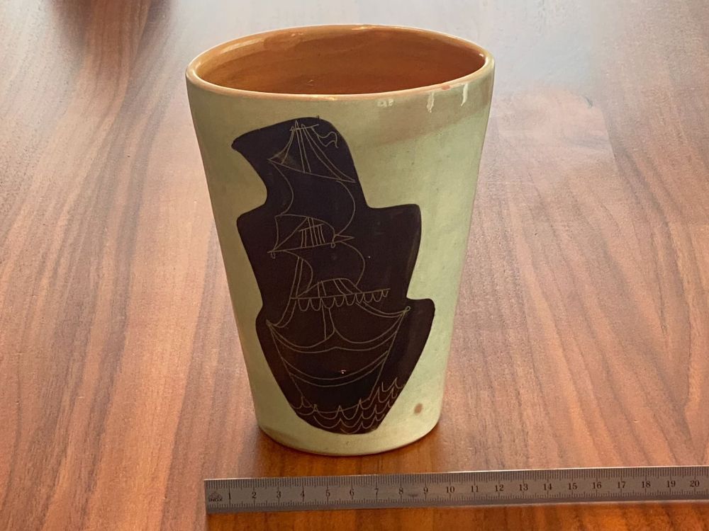 Schöne Vase Rheinfelden Keramik, von Zahner mit Schiffssujet Kaufen