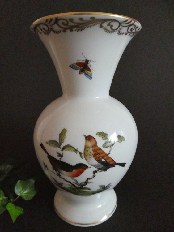 HEREND Vase Dekor Rotschild Design Vögel + Schmetterlinge Kaufen auf