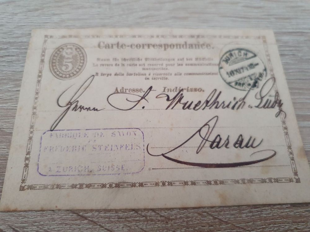 Carte Correspondance Zürich Aarau Kaufen auf Ricardo