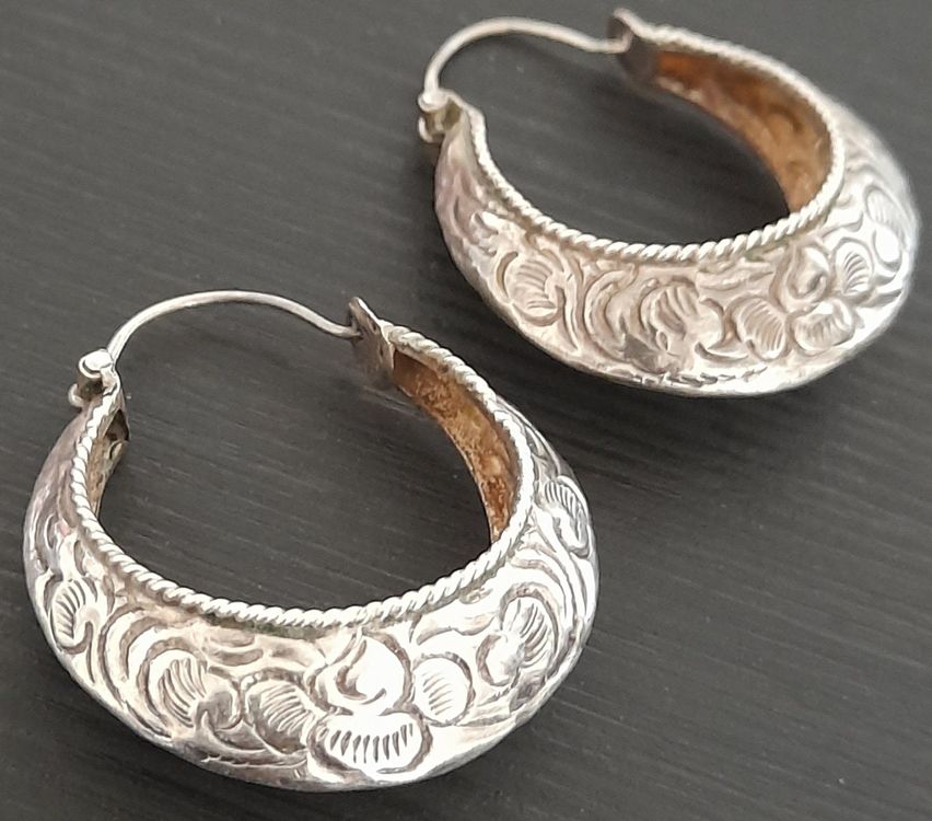 Boucles D'oreilles Créoles Rétro En Argent 925 – Noir Et Blanc – 5,3 G – Nacré & Nacre Abalone
