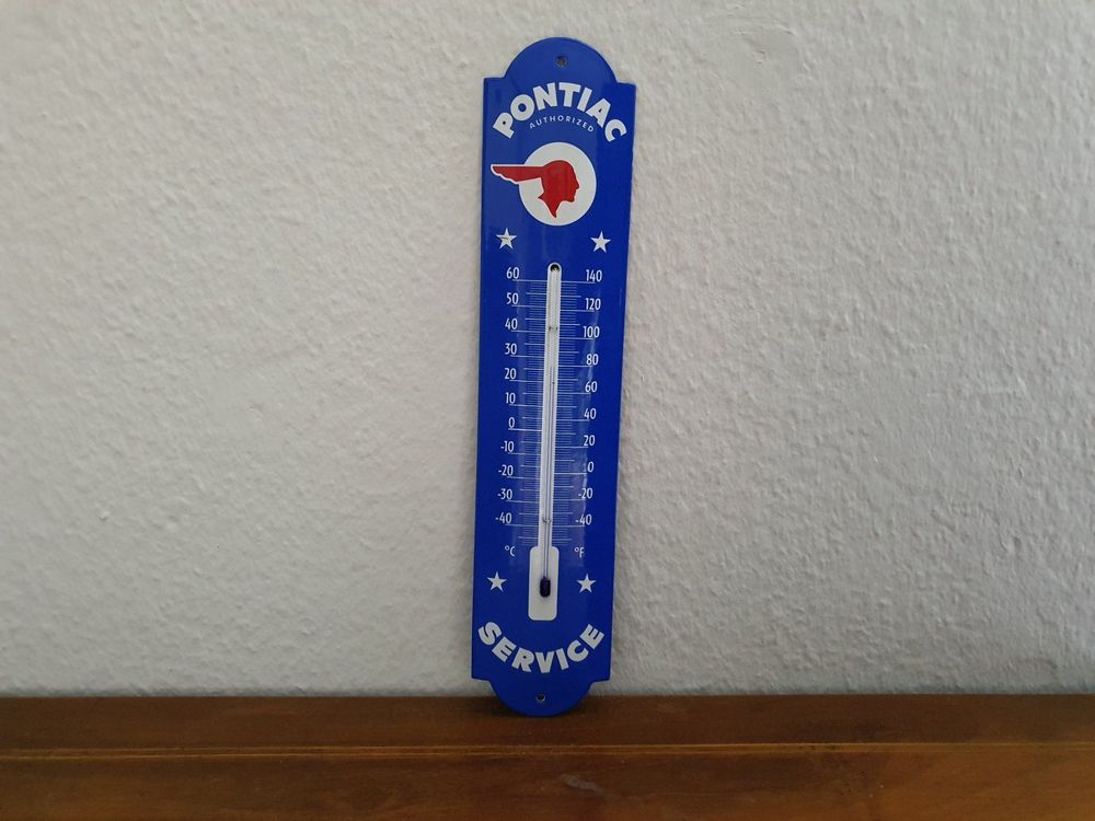 Emailschild Pontiac Service Thermometer Emaille Schild Retro 1