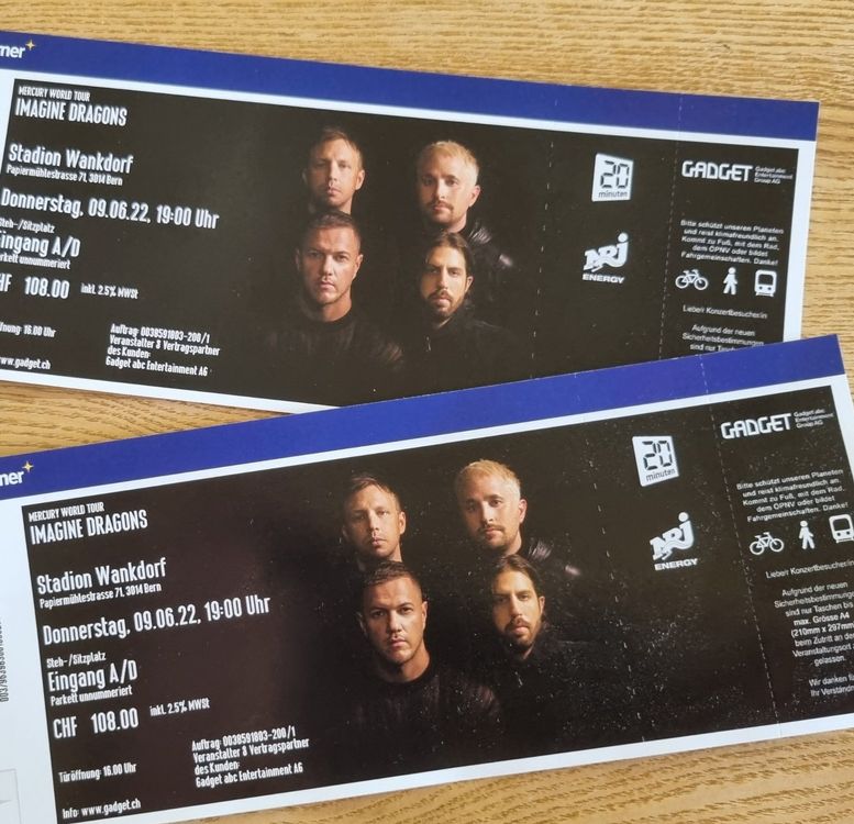 2 Tickets Imagine Dragons, 9. Juni, Bern Kaufen auf Ricardo