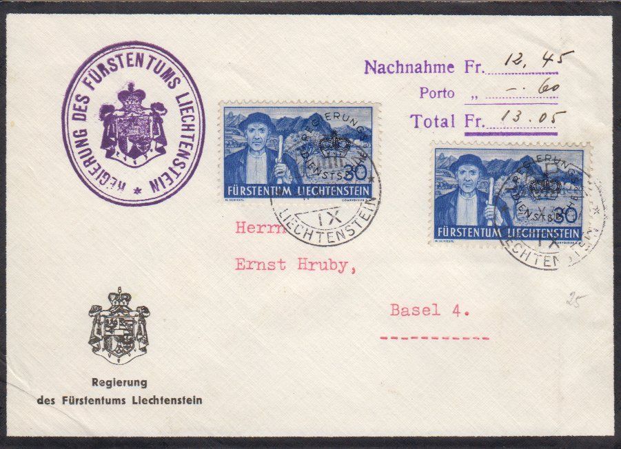 Liechtenstein 1938: Brief nach Basel 1