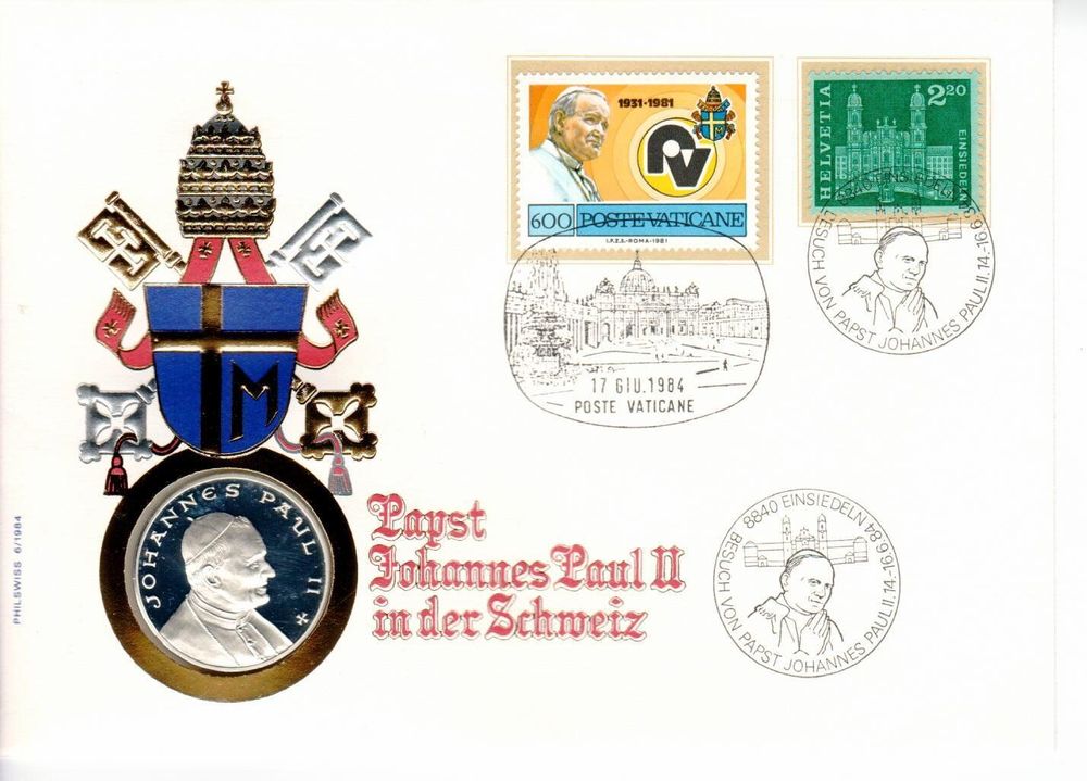 Münzbrief , Papst Johannes Paul II in der Schweiz 999,9 1