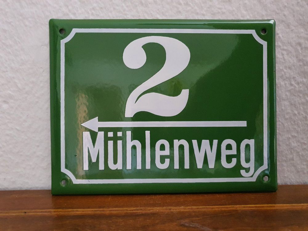 Emailschild Hausnummer Mühlenweg 2 Emaille Schild Vintage Nr 1