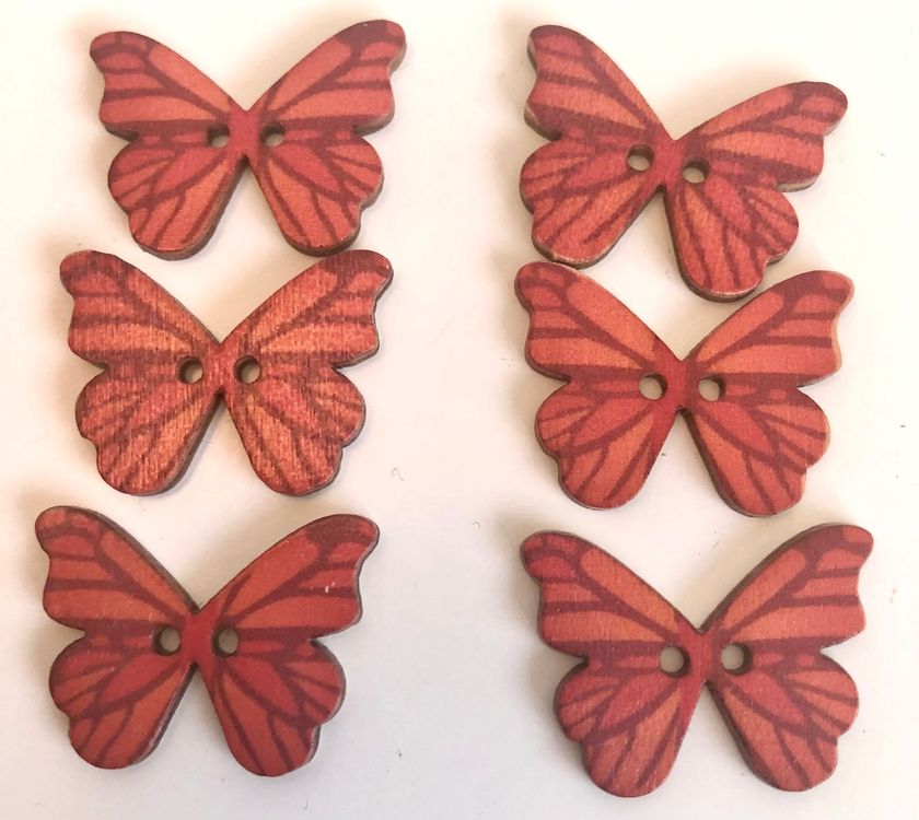 6 Holzknöpfe - Rot/Violett - Schmetterlinge 1