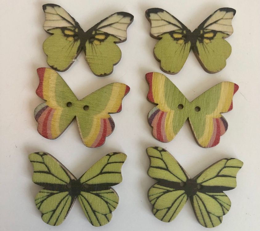 3x2 Holzknöpfe - in Grüntönen - A - Schmetterlinge 1