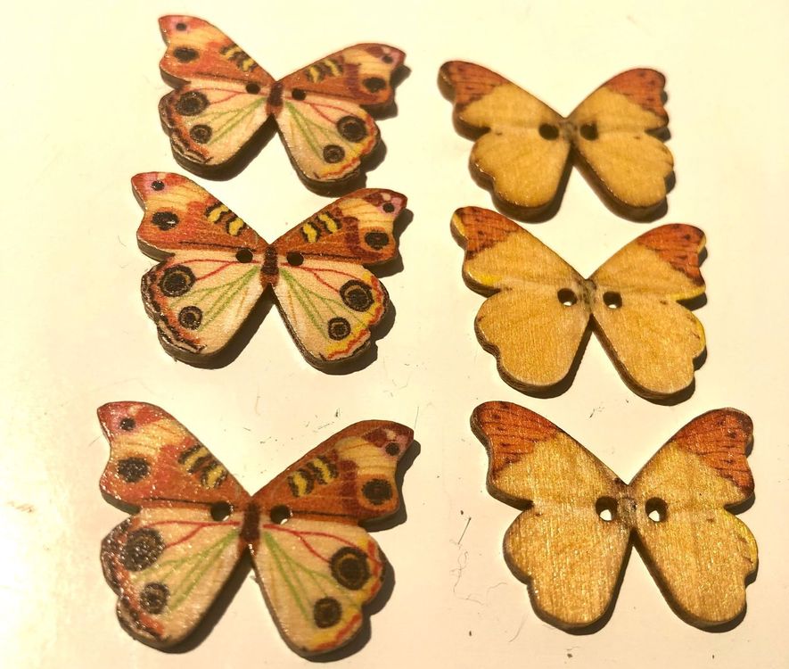 2x3 Holzknöpfe - Natur/Bunt - Schmetterlinge 1