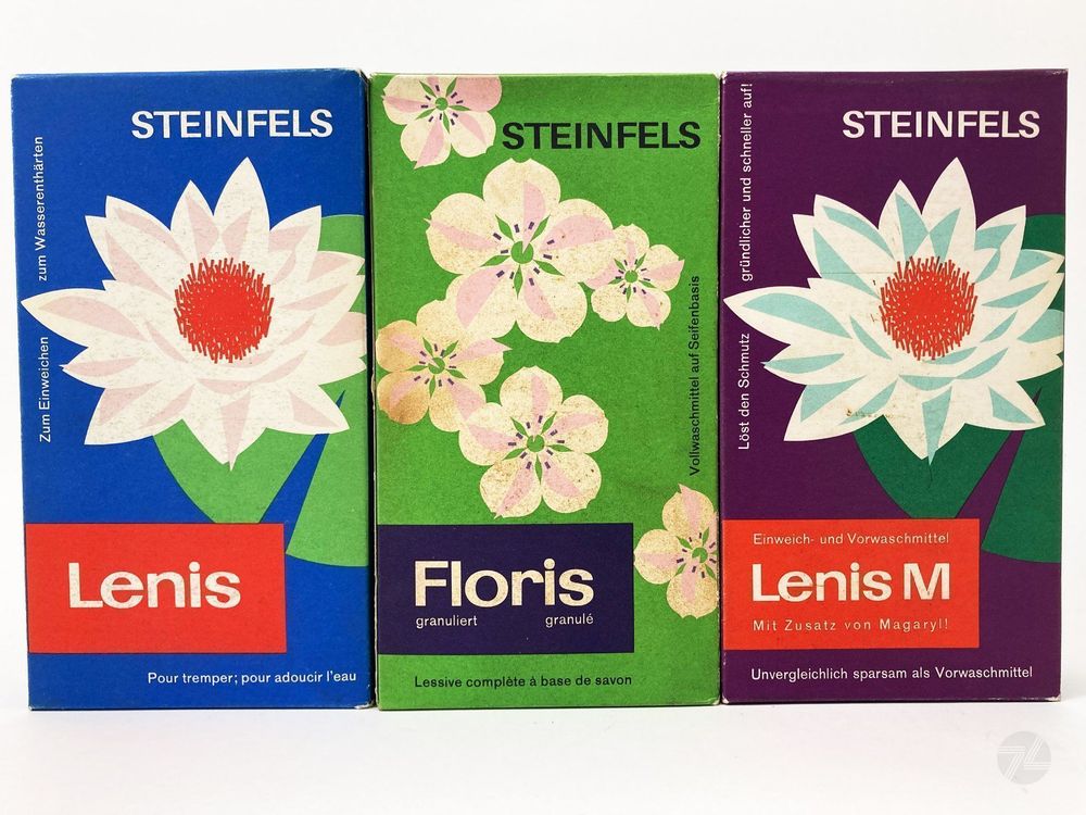 Steinfels Lenis Floris Waschmittelpakete Karton Voll 1950s 1