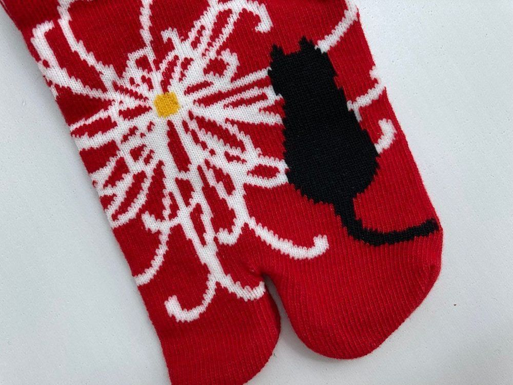 Japanische Tabi-förmige Socken (Rot/Katze) 1