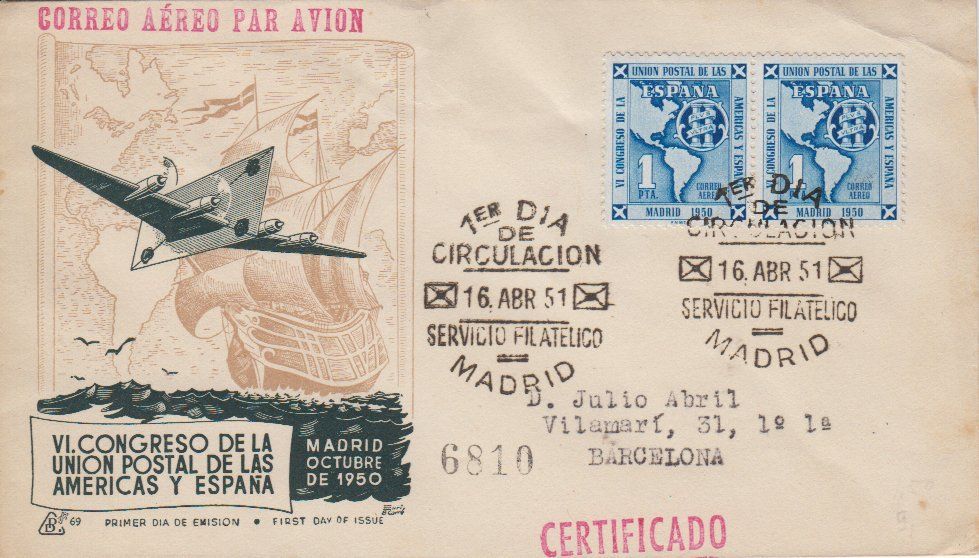 SPANIEN: Ersttagsbrief 1951 1