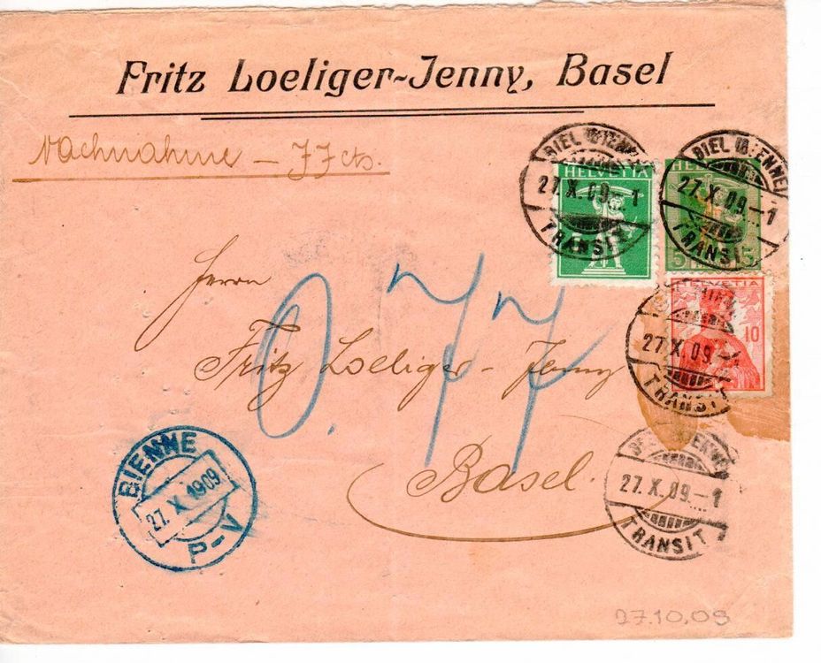 Brief, Biel Basel, spezieller Stempel Bienne 1909 Kaufen auf Ricardo
