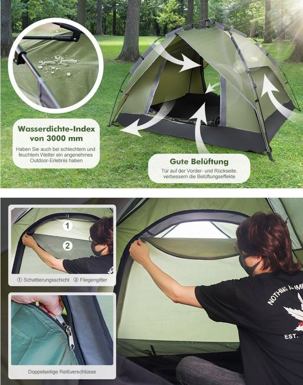TRIWONDER 1-2 Personen Zelt Wasserdichte Doppelschicht Zelt Sonnenschutz für Camping Outdoor Festival mit kleinem Packmaß