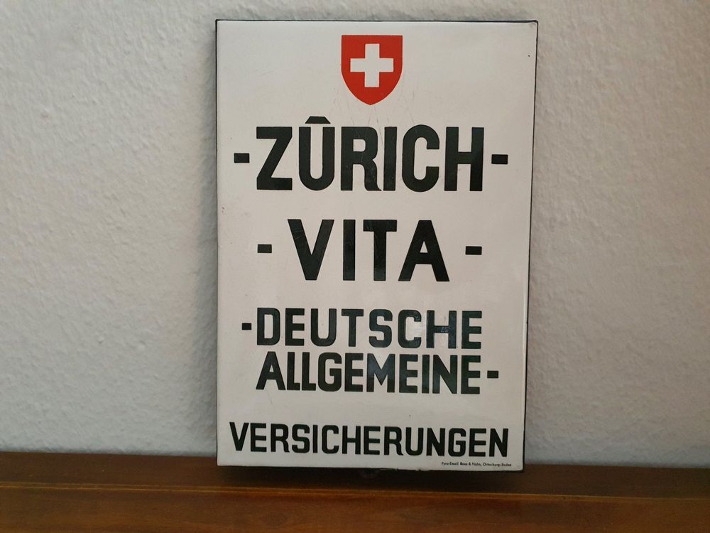 Altes Emailschild Zürich Vita Emaille Schild Reklame Vintage 1